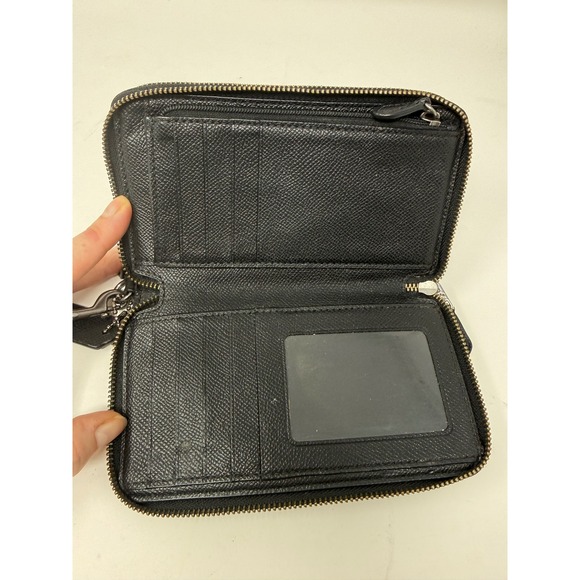 Coach Floral Poppy Double Zip Around Wristlet Wallet Black Red Leather - Picture 8 of 11